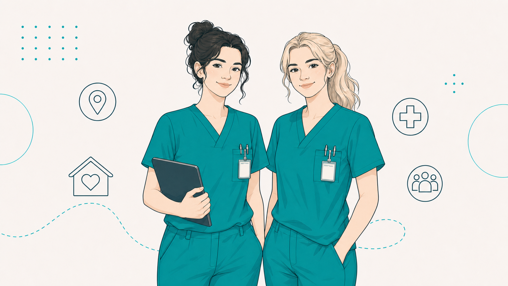 Lena und Julia aus der MT-Familie, zwei Pflegefachkräfte im Gesundheitswesen, blicken freundlich in die Kamera